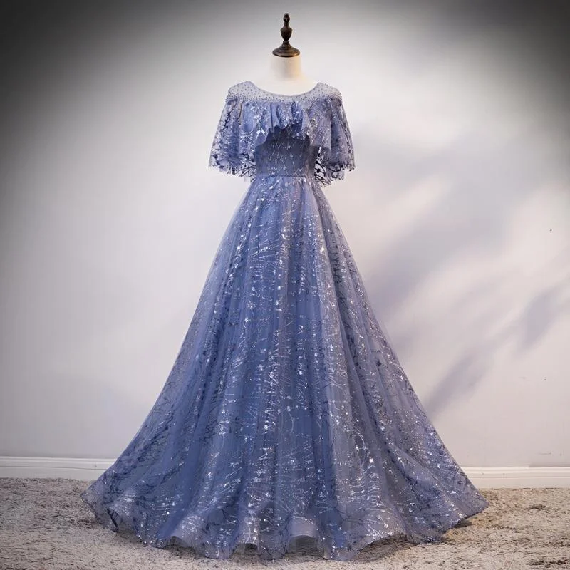 Comfortable Jeans Blue Elegant A-Line Long Prom Dress Evening Gown Graduation Dress, DP2077
