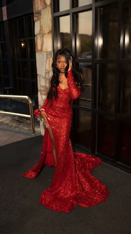 Comfortable Lounge Wear Charming Red Sweatheart Sequins Black Girl Long Prom Dress, DP2107