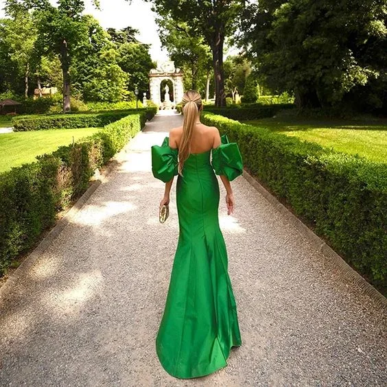 Cozy Essentials Wear Green Strapless Mermaid Long Prom Dress with Detachable Sleeves, DP2095